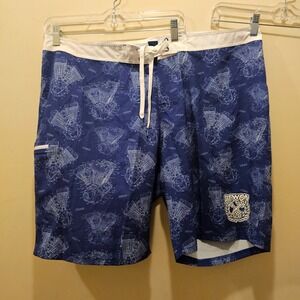 Dixxon Board Shorts Mens 42 Blue Engine Blueprint Live To Ride Swim Trunks NWOT